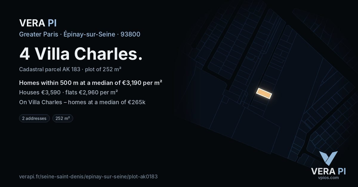 4 Villa Charles, Épinay-sur-Seine at night – the plot lit, the parcels around coloured by the prices near them