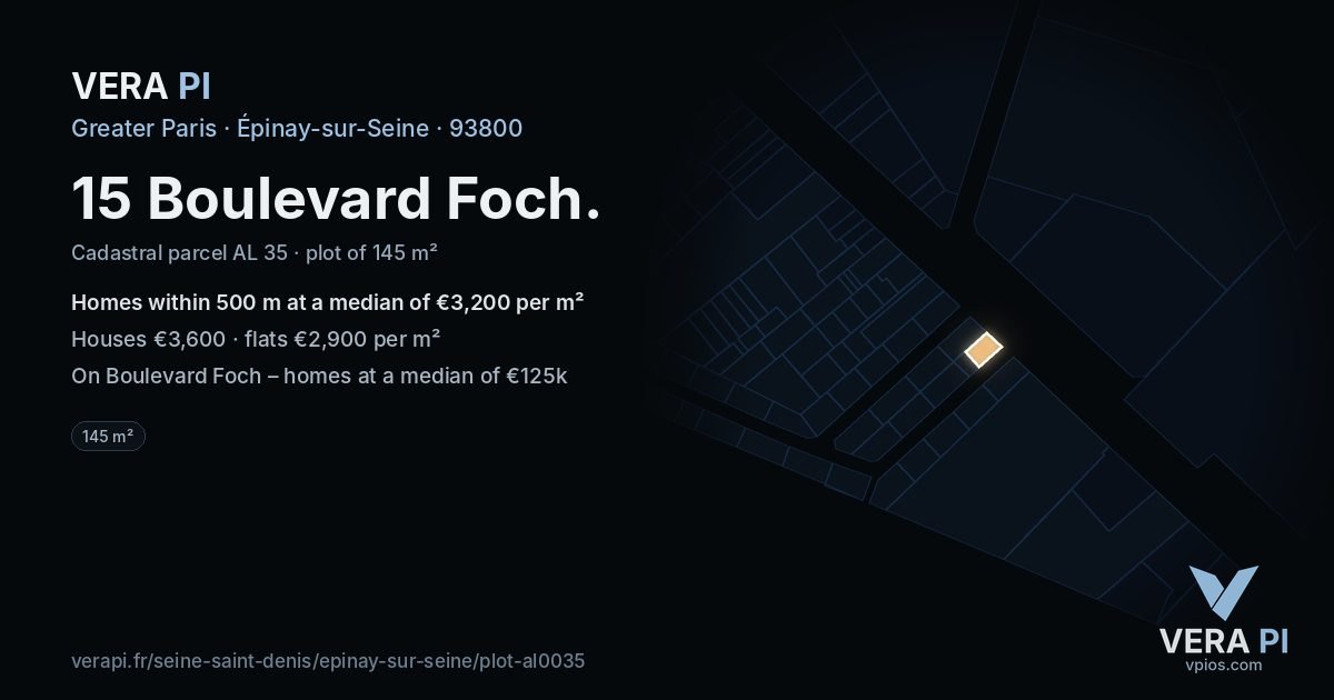 15 Boulevard Foch, Épinay-sur-Seine at night – the plot lit, the parcels around coloured by the prices near them