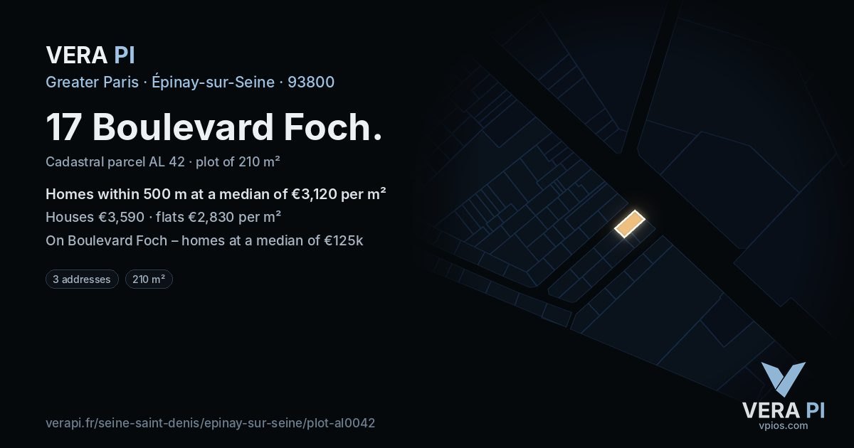17 Boulevard Foch, Épinay-sur-Seine at night – the plot lit, the parcels around coloured by the prices near them