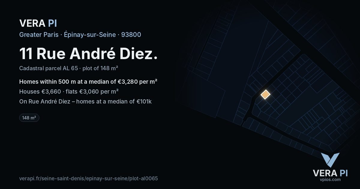 11 Rue André Diez, Épinay-sur-Seine at night – the plot lit, the parcels around coloured by the prices near them