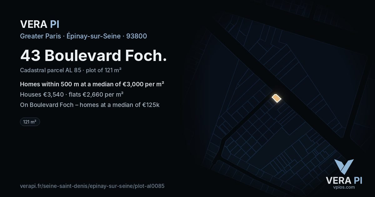 43 Boulevard Foch, Épinay-sur-Seine at night – the plot lit, the parcels around coloured by the prices near them