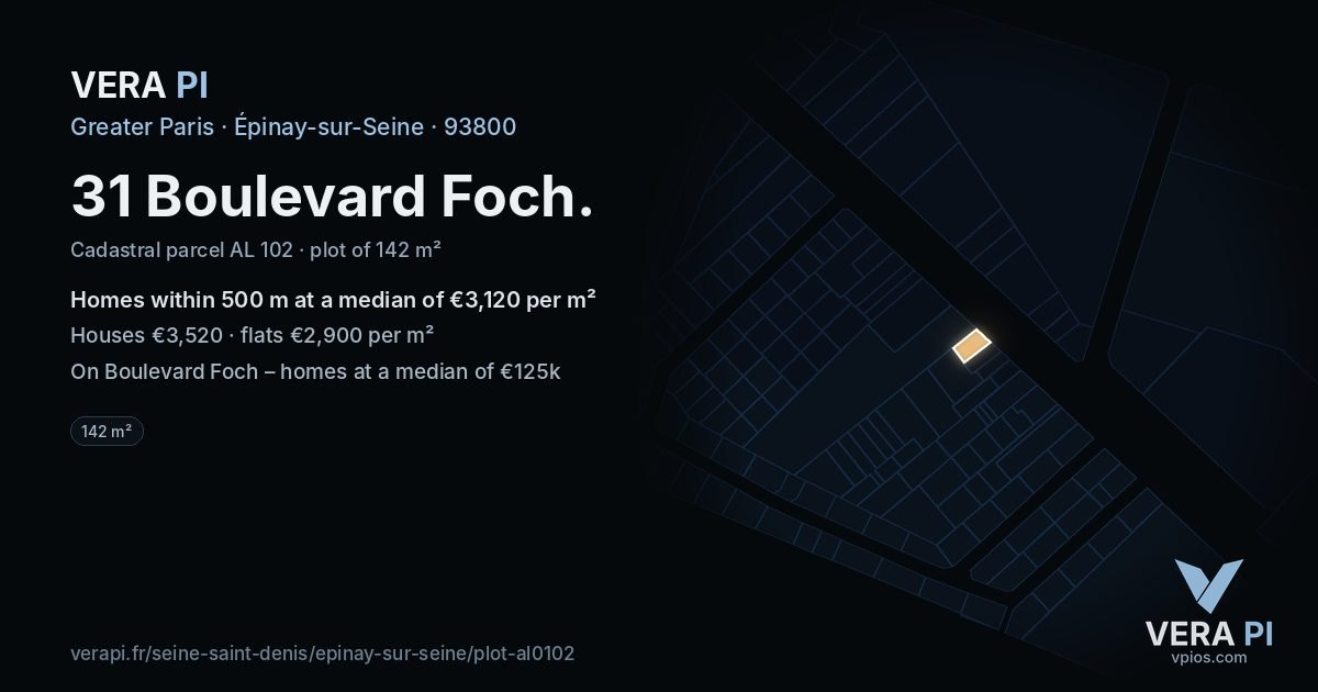 31 Boulevard Foch, Épinay-sur-Seine at night – the plot lit, the parcels around coloured by the prices near them