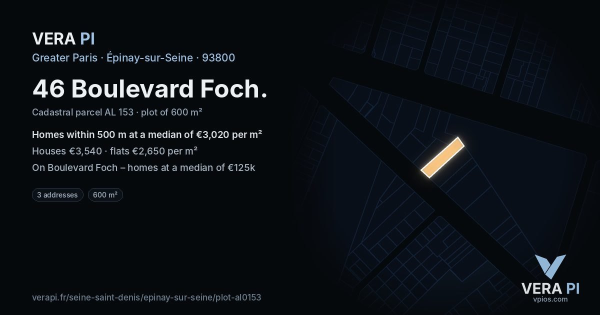 46 Boulevard Foch, Épinay-sur-Seine at night – the plot lit, the parcels around coloured by the prices near them