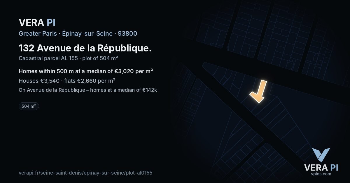 132 Avenue de la République, Épinay-sur-Seine at night – the plot lit, the parcels around coloured by the prices near them