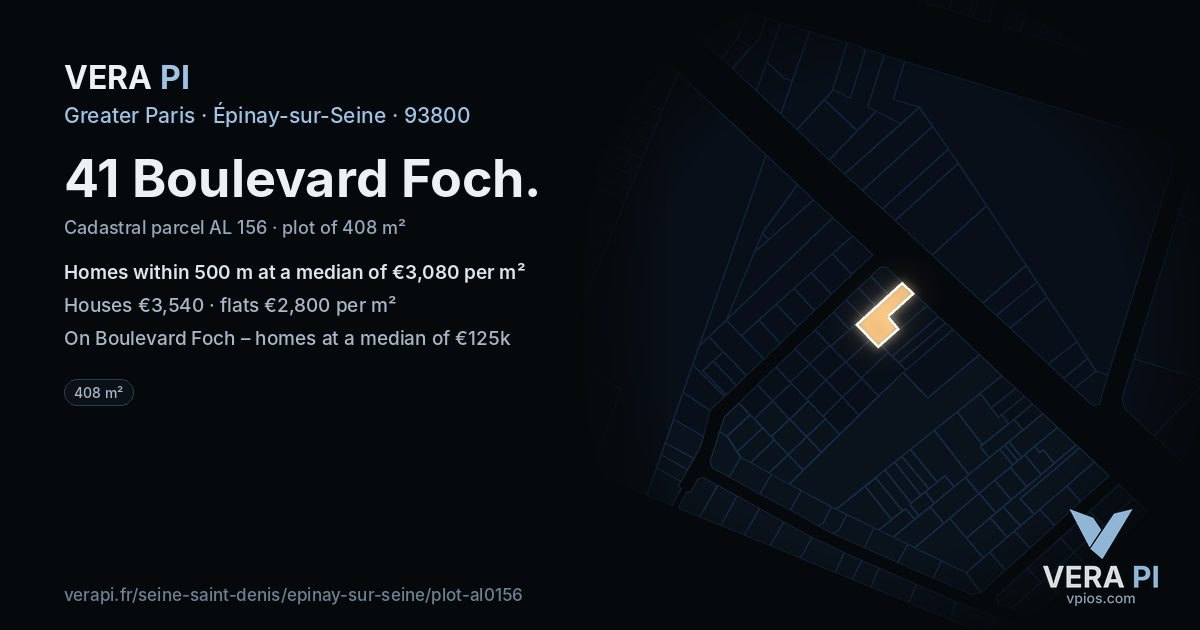 41 Boulevard Foch, Épinay-sur-Seine at night – the plot lit, the parcels around coloured by the prices near them