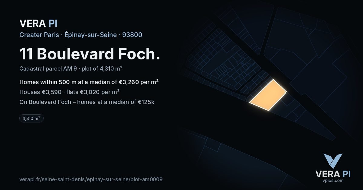 11 Boulevard Foch, Épinay-sur-Seine at night – the plot lit, the parcels around coloured by the prices near them