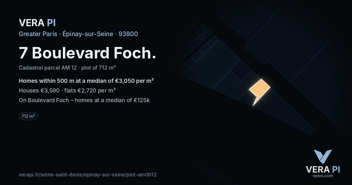 7 Boulevard Foch, Épinay-sur-Seine at night – the plot lit, the parcels around coloured by the prices near them