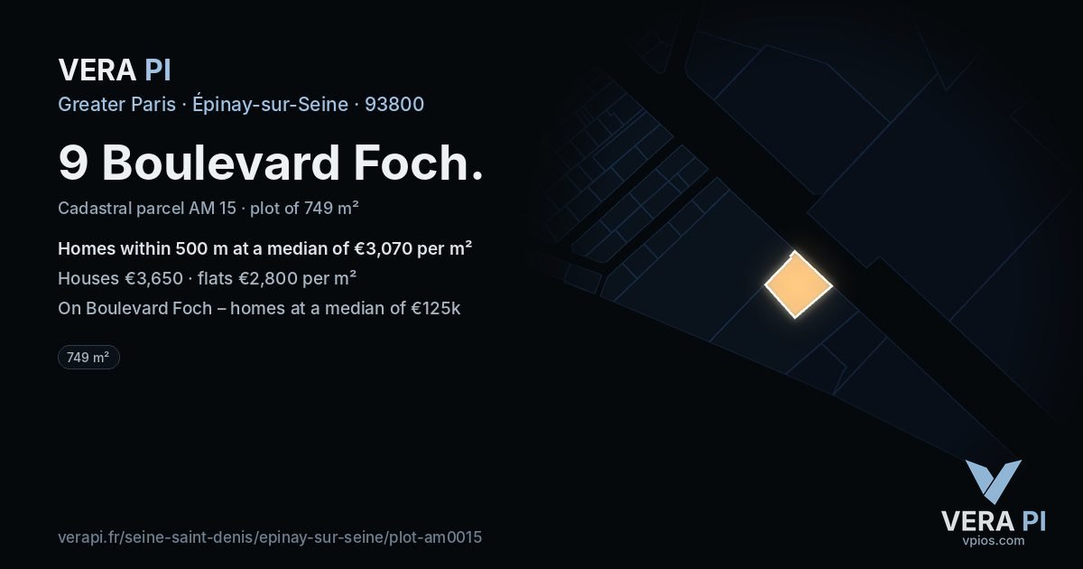 9 Boulevard Foch, Épinay-sur-Seine at night – the plot lit, the parcels around coloured by the prices near them