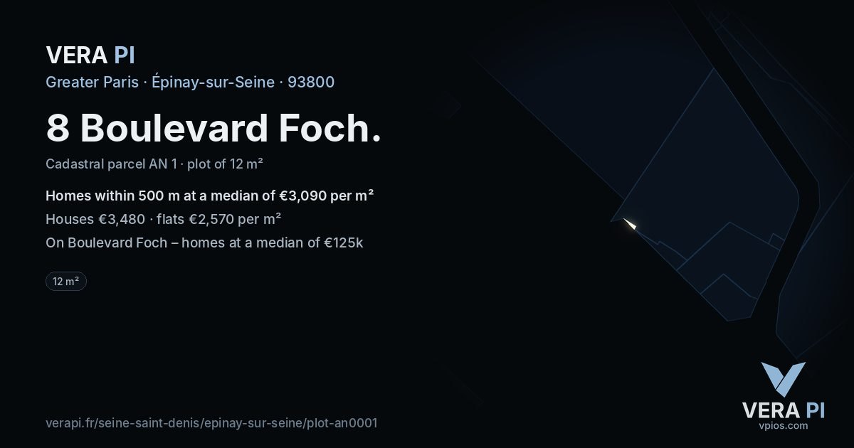 8 Boulevard Foch, Épinay-sur-Seine at night – the plot lit, the parcels around coloured by the prices near them