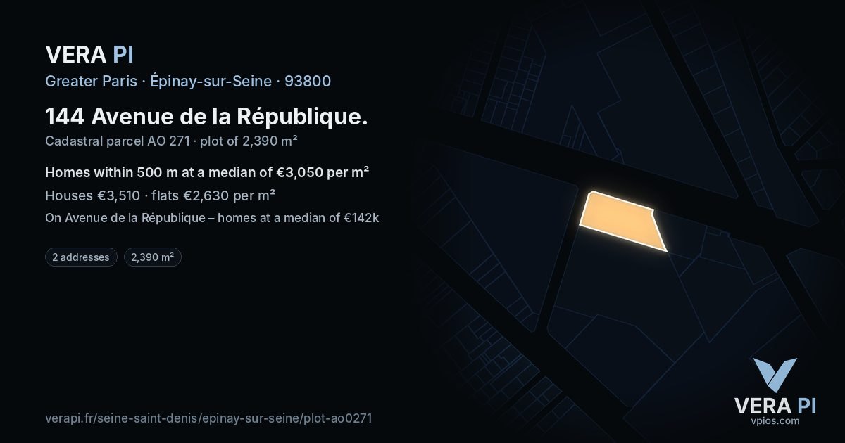 144 Avenue de la République, Épinay-sur-Seine at night – the plot lit, the parcels around coloured by the prices near them