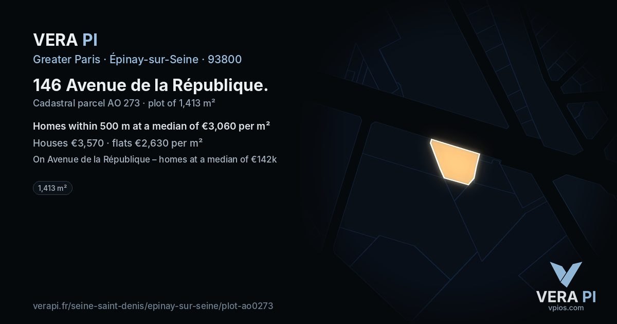 146 Avenue de la République, Épinay-sur-Seine at night – the plot lit, the parcels around coloured by the prices near them