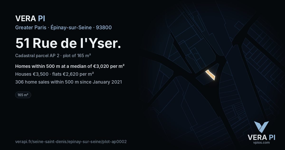 51 Rue de l'Yser, Épinay-sur-Seine at night – the plot lit, the parcels around coloured by the prices near them