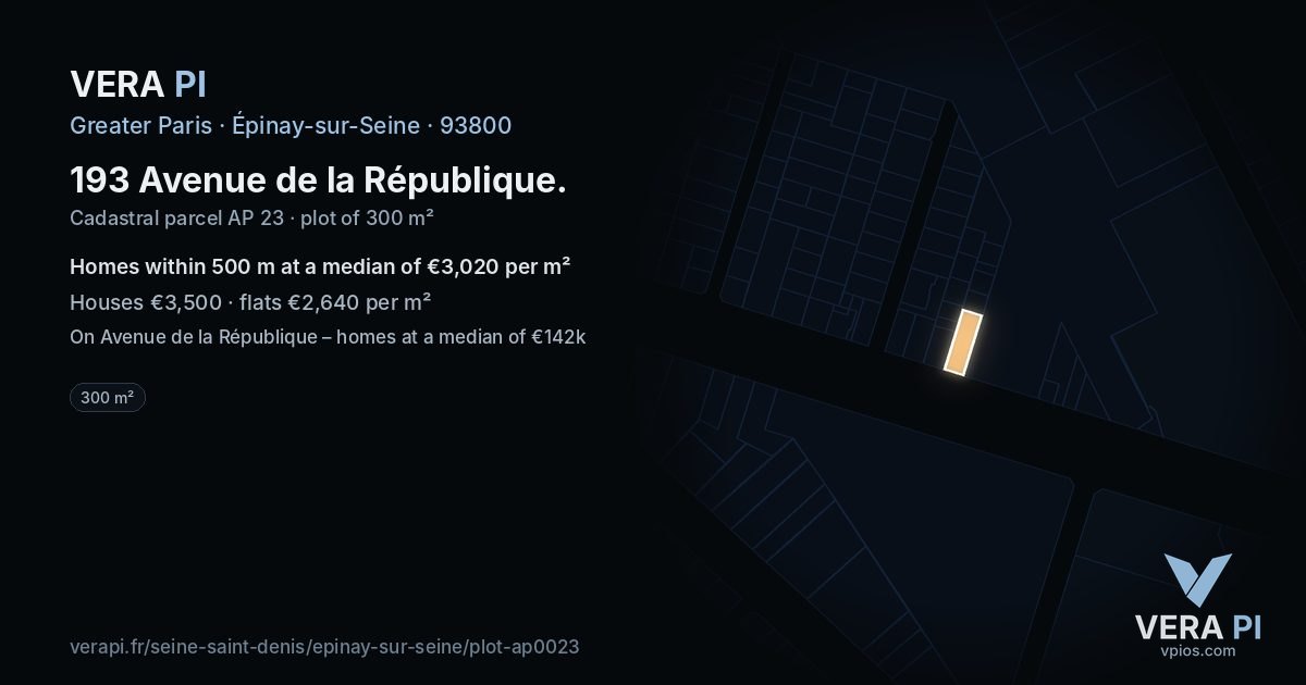 193 Avenue de la République, Épinay-sur-Seine at night – the plot lit, the parcels around coloured by the prices near them