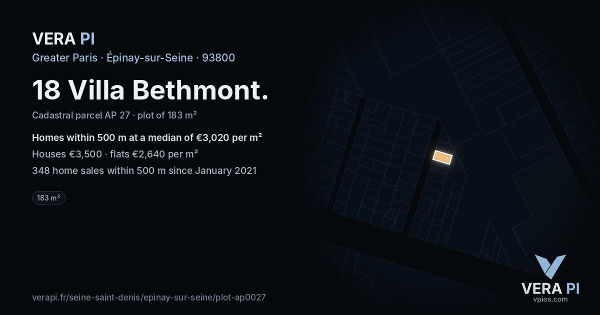 18 Villa Bethmont, Épinay-sur-Seine at night – the plot lit, the parcels around coloured by the prices near them