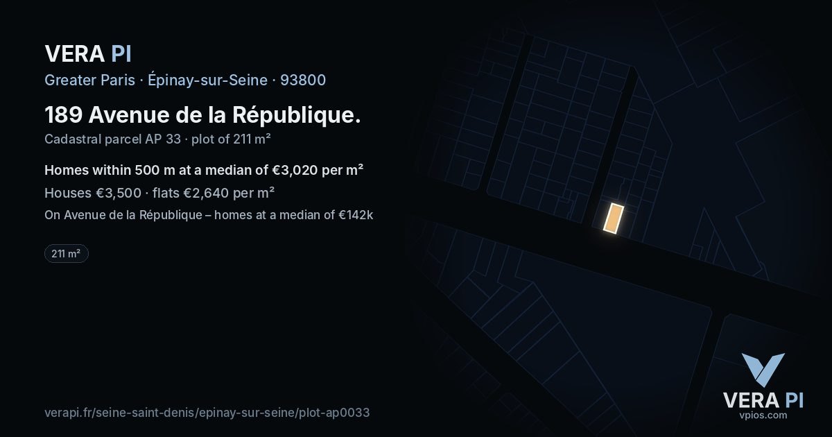 189 Avenue de la République, Épinay-sur-Seine at night – the plot lit, the parcels around coloured by the prices near them