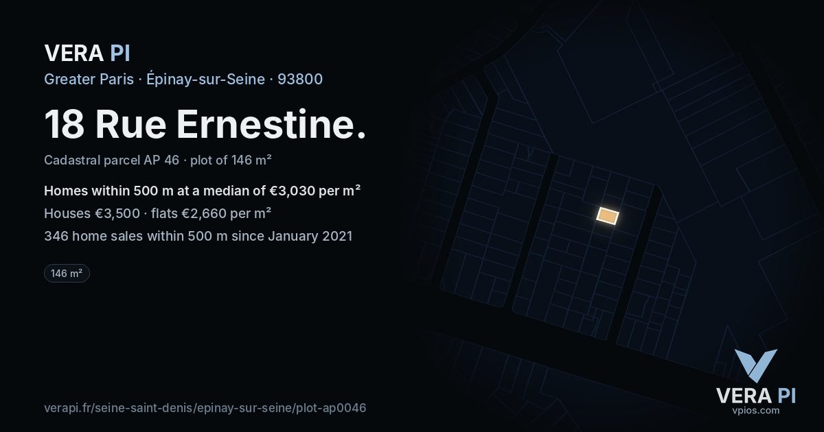 18 Rue Ernestine, Épinay-sur-Seine at night – the plot lit, the parcels around coloured by the prices near them