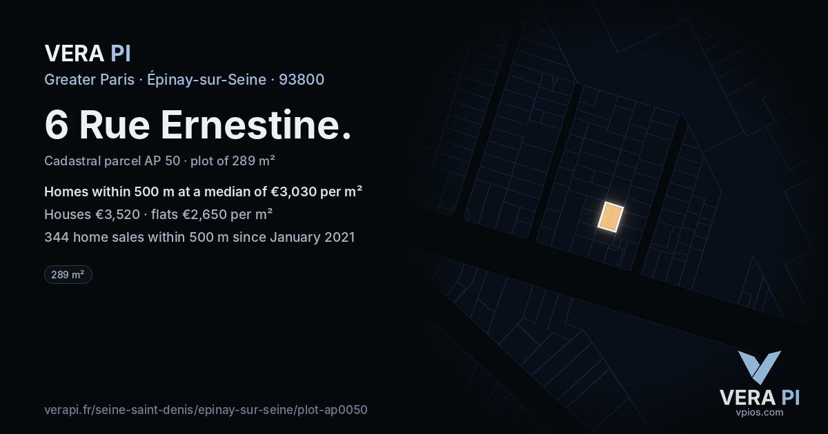 6 Rue Ernestine, Épinay-sur-Seine at night – the plot lit, the parcels around coloured by the prices near them