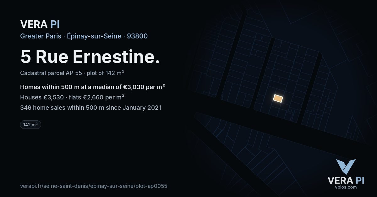 5 Rue Ernestine, Épinay-sur-Seine at night – the plot lit, the parcels around coloured by the prices near them