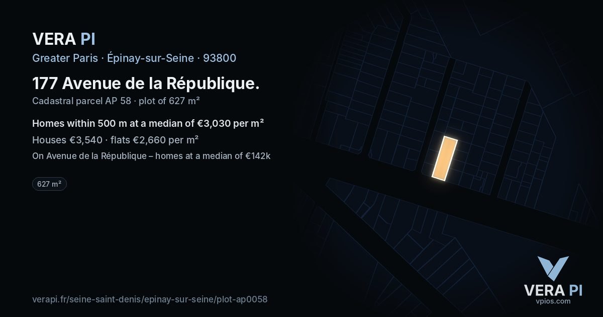 177 Avenue de la République, Épinay-sur-Seine at night – the plot lit, the parcels around coloured by the prices near them