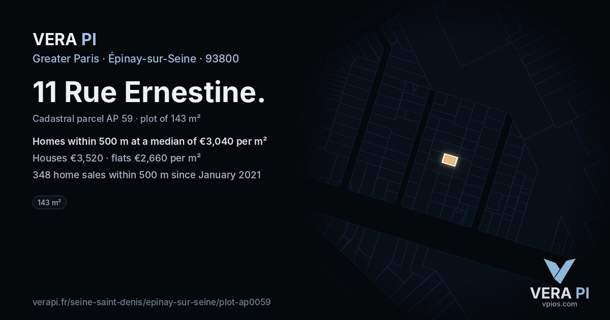 11 Rue Ernestine, Épinay-sur-Seine at night – the plot lit, the parcels around coloured by the prices near them