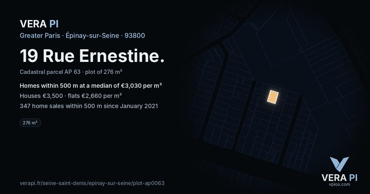 19 Rue Ernestine, Épinay-sur-Seine at night – the plot lit, the parcels around coloured by the prices near them