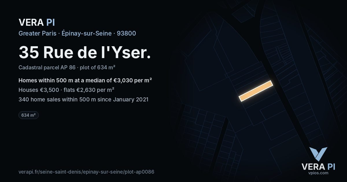 35 Rue de l'Yser, Épinay-sur-Seine at night – the plot lit, the parcels around coloured by the prices near them