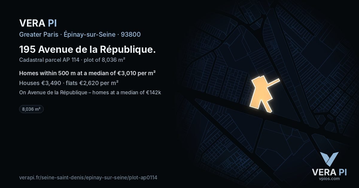 195 Avenue de la République, Épinay-sur-Seine at night – the plot lit, the parcels around coloured by the prices near them