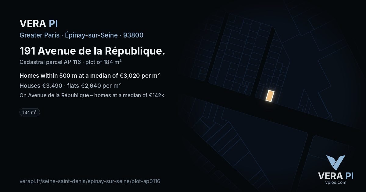 191 Avenue de la République, Épinay-sur-Seine at night – the plot lit, the parcels around coloured by the prices near them