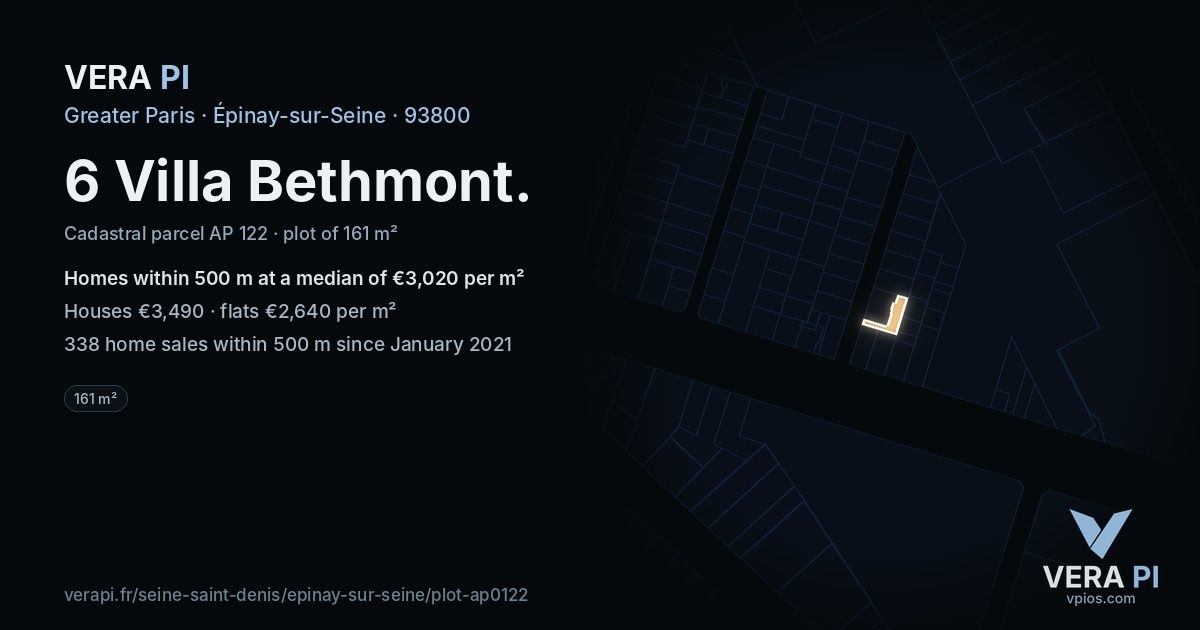 6 Villa Bethmont, Épinay-sur-Seine at night – the plot lit, the parcels around coloured by the prices near them