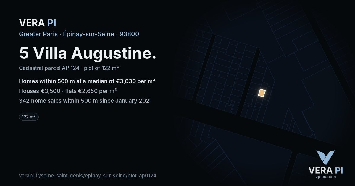 5 Villa Augustine, Épinay-sur-Seine at night – the plot lit, the parcels around coloured by the prices near them