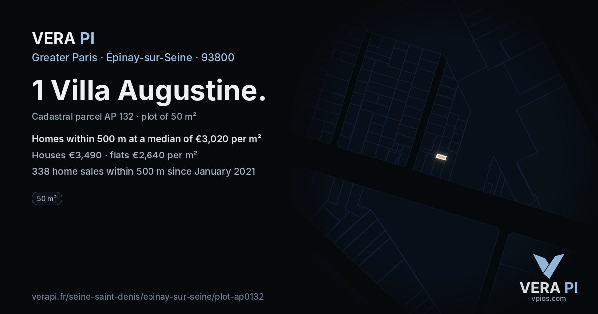 1 Villa Augustine, Épinay-sur-Seine at night – the plot lit, the parcels around coloured by the prices near them