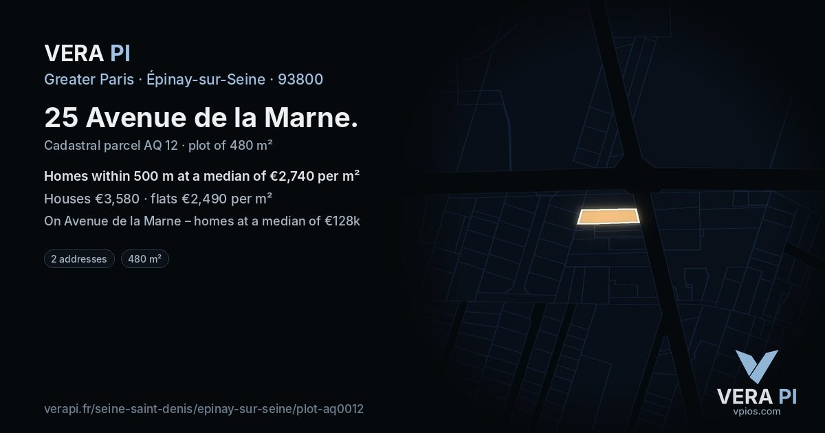 25 Avenue de la Marne, Épinay-sur-Seine at night – the plot lit, the parcels around coloured by the prices near them