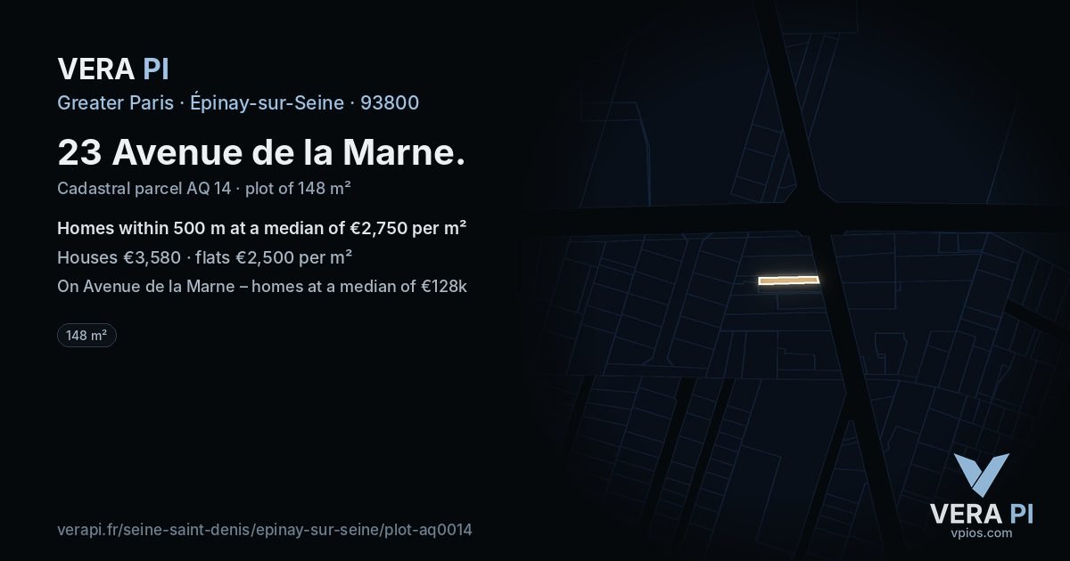 23 Avenue de la Marne, Épinay-sur-Seine at night – the plot lit, the parcels around coloured by the prices near them