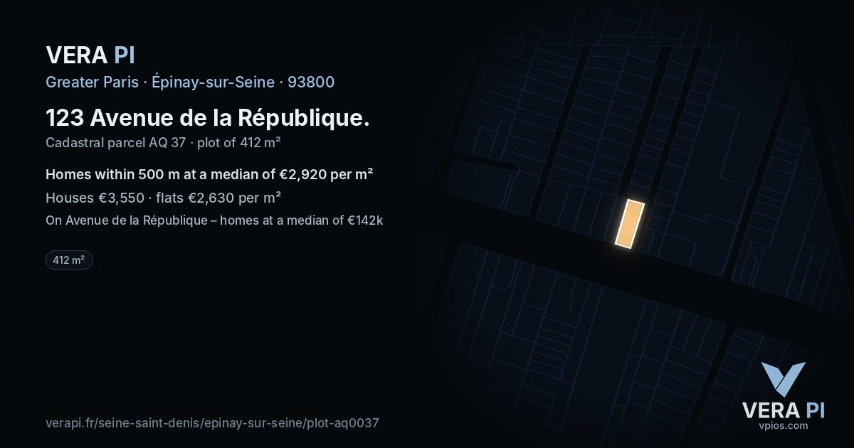 123 Avenue de la République, Épinay-sur-Seine at night – the plot lit, the parcels around coloured by the prices near them