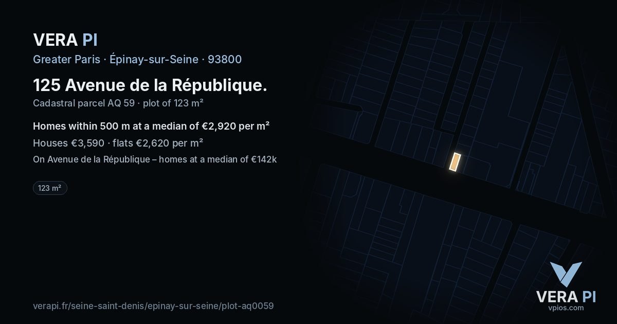 125 Avenue de la République, Épinay-sur-Seine at night – the plot lit, the parcels around coloured by the prices near them