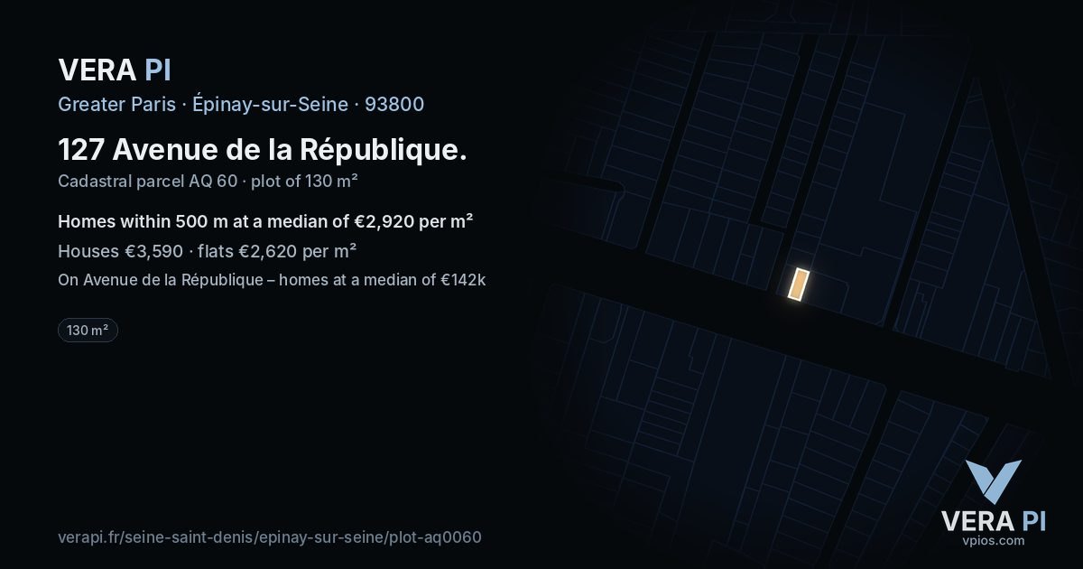 127 Avenue de la République, Épinay-sur-Seine at night – the plot lit, the parcels around coloured by the prices near them