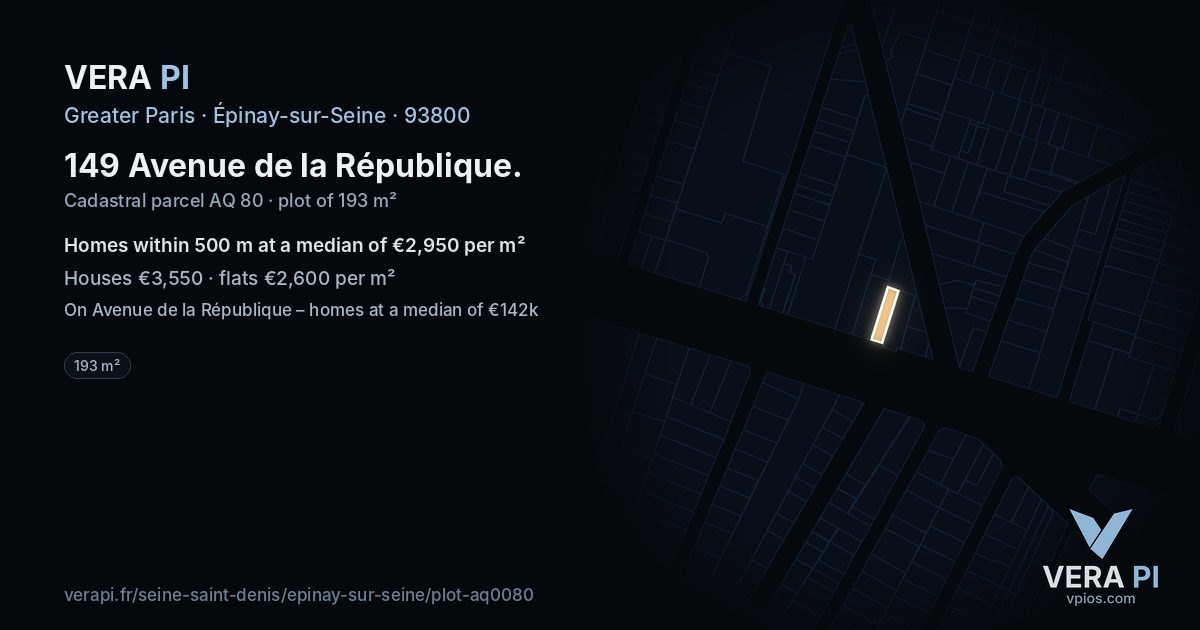 149 Avenue de la République, Épinay-sur-Seine at night – the plot lit, the parcels around coloured by the prices near them
