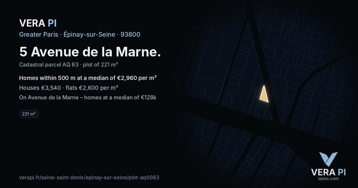 5 Avenue de la Marne, Épinay-sur-Seine at night – the plot lit, the parcels around coloured by the prices near them