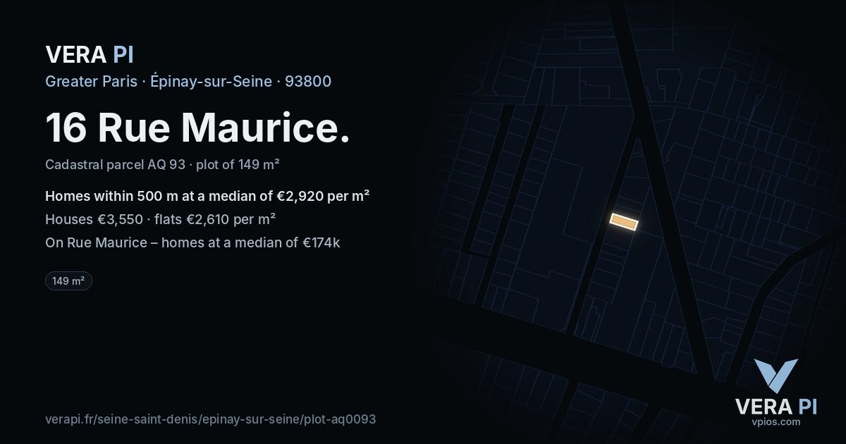 16 Rue Maurice, Épinay-sur-Seine at night – the plot lit, the parcels around coloured by the prices near them