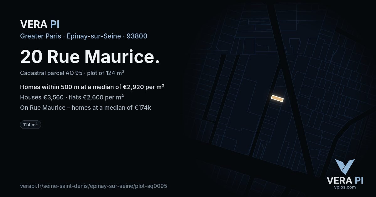 20 Rue Maurice, Épinay-sur-Seine at night – the plot lit, the parcels around coloured by the prices near them