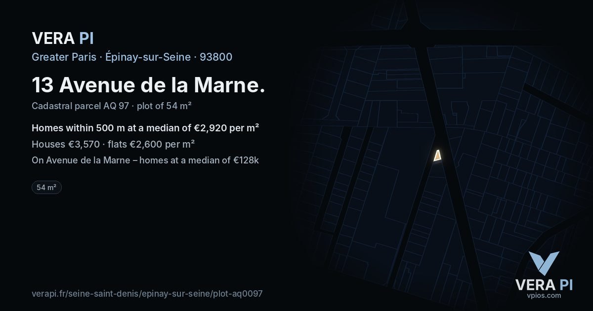13 Avenue de la Marne, Épinay-sur-Seine at night – the plot lit, the parcels around coloured by the prices near them