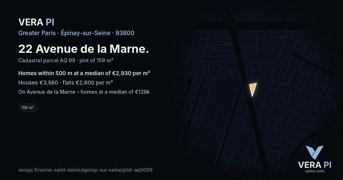 22 Avenue de la Marne, Épinay-sur-Seine at night – the plot lit, the parcels around coloured by the prices near them