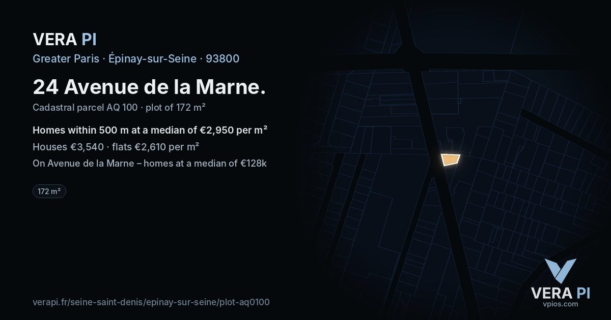 24 Avenue de la Marne, Épinay-sur-Seine at night – the plot lit, the parcels around coloured by the prices near them