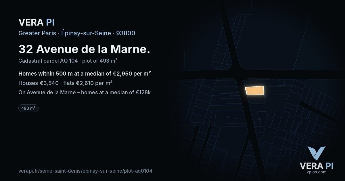 32 Avenue de la Marne, Épinay-sur-Seine at night – the plot lit, the parcels around coloured by the prices near them