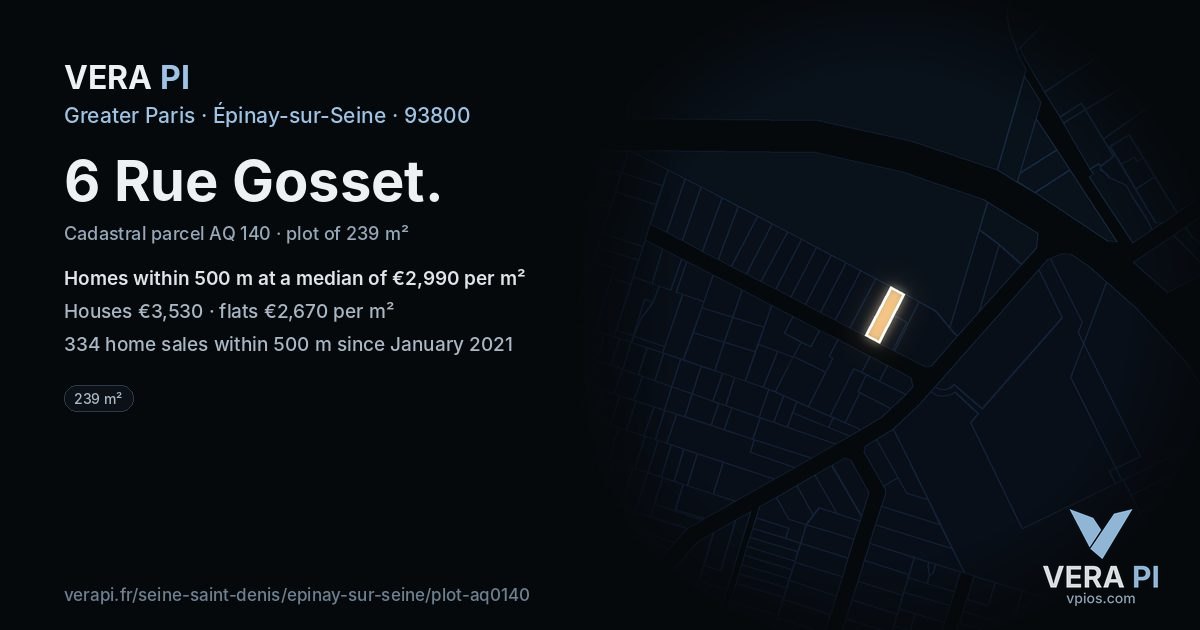 6 Rue Gosset, Épinay-sur-Seine at night – the plot lit, the parcels around coloured by the prices near them