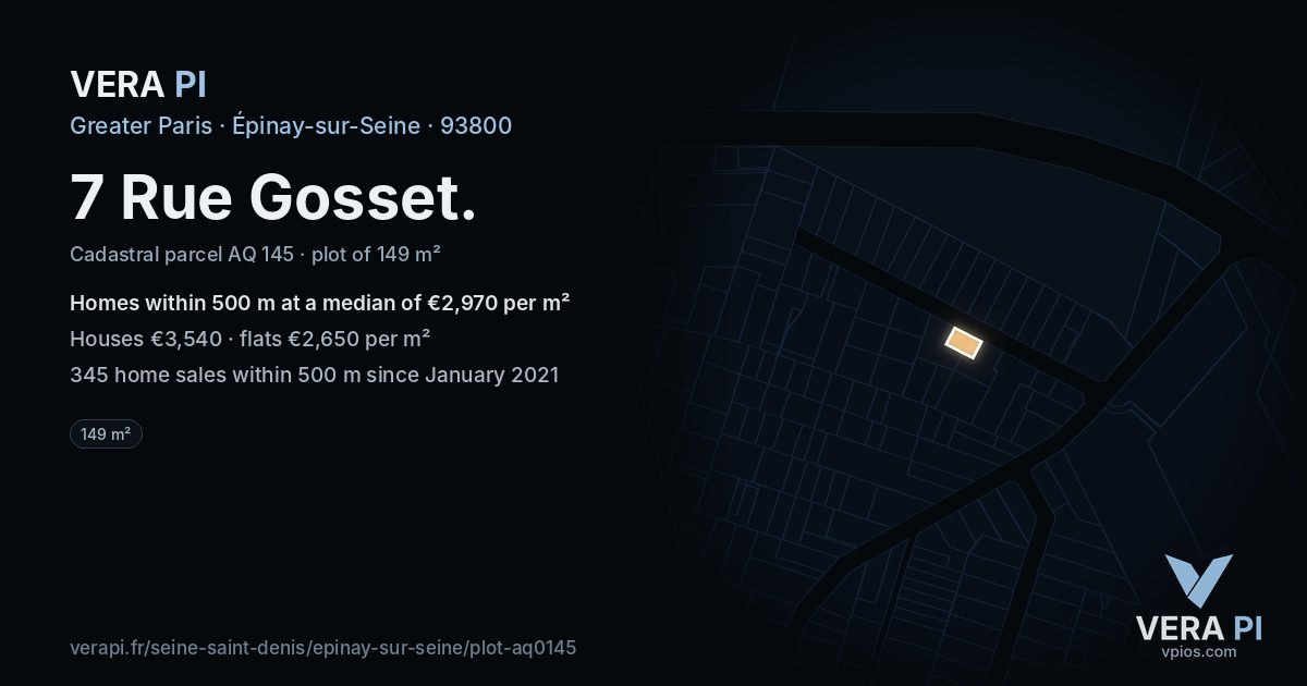 7 Rue Gosset, Épinay-sur-Seine at night – the plot lit, the parcels around coloured by the prices near them