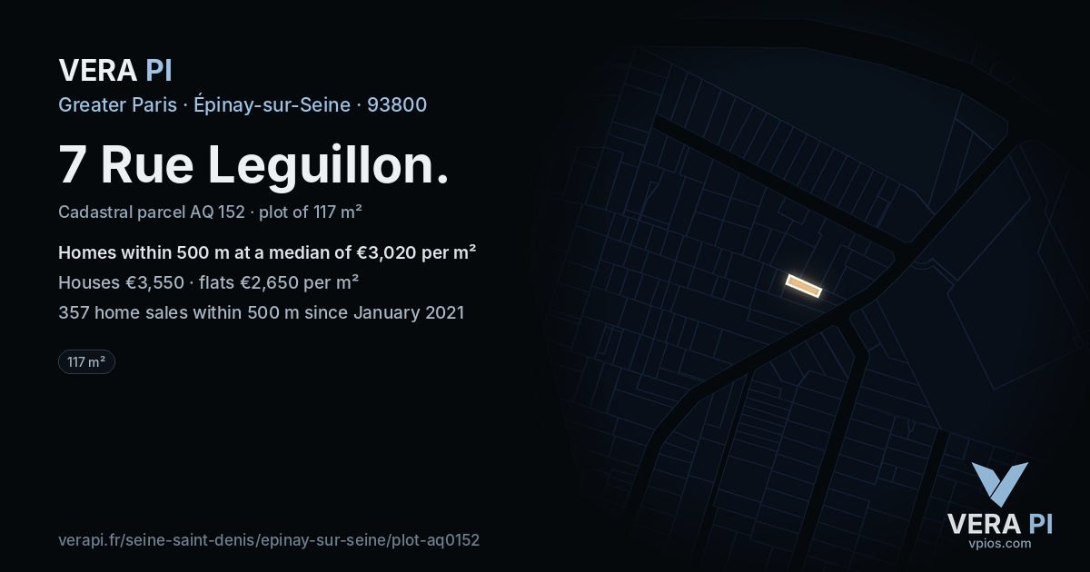 7 Rue Leguillon, Épinay-sur-Seine at night – the plot lit, the parcels around coloured by the prices near them