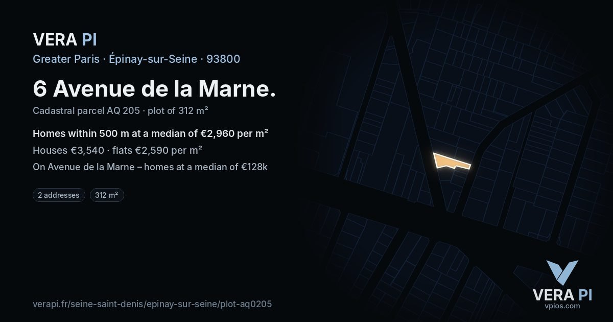 6 Avenue de la Marne, Épinay-sur-Seine at night – the plot lit, the parcels around coloured by the prices near them