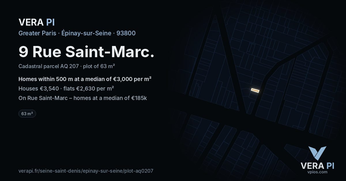 9 Rue Saint-Marc, Épinay-sur-Seine at night – the plot lit, the parcels around coloured by the prices near them