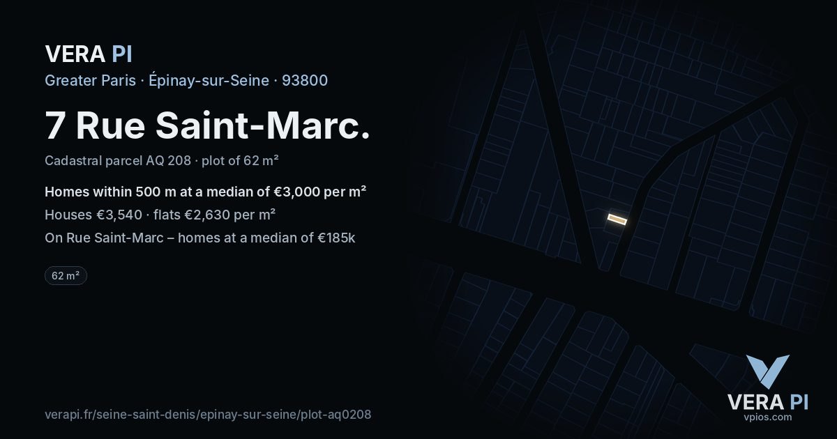 7 Rue Saint-Marc, Épinay-sur-Seine at night – the plot lit, the parcels around coloured by the prices near them
